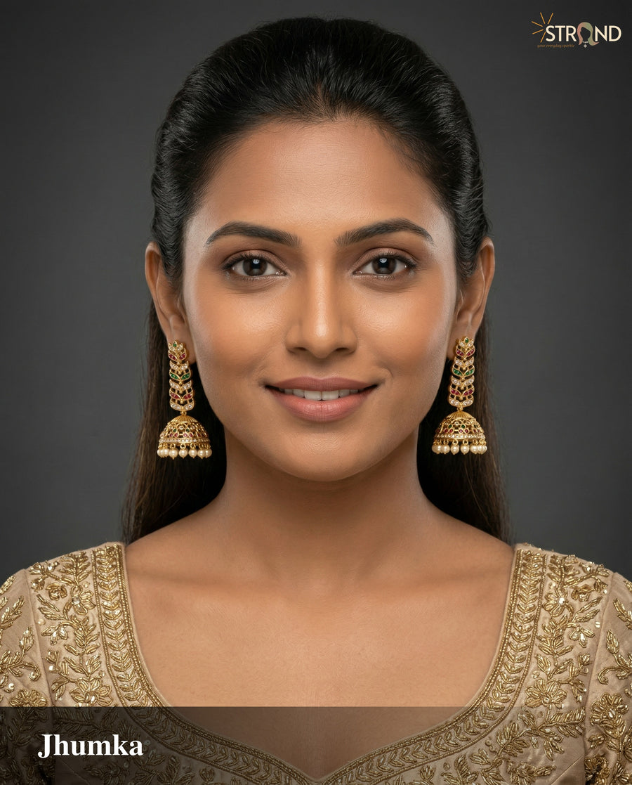 Gold-Plated Jhumka Earrings with Pearls