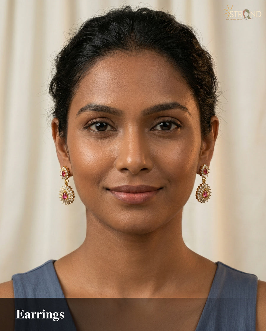 Elegant Ruby Gold Drop Earrings