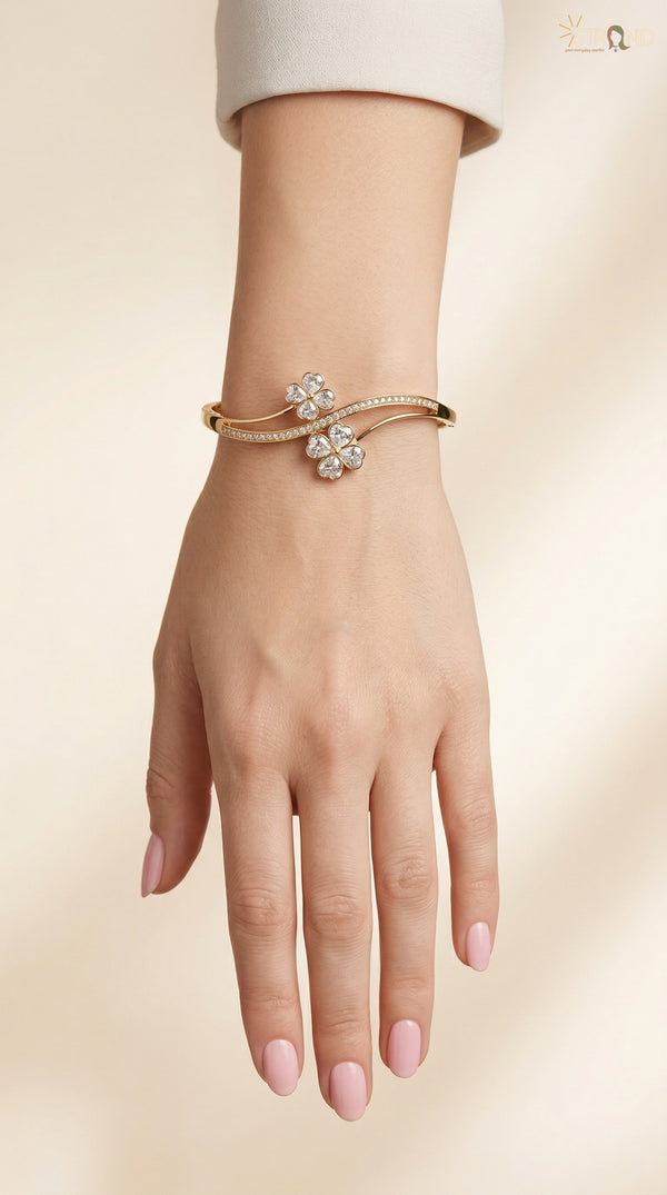 Gold Floral Cuff Bracelet with Crystals