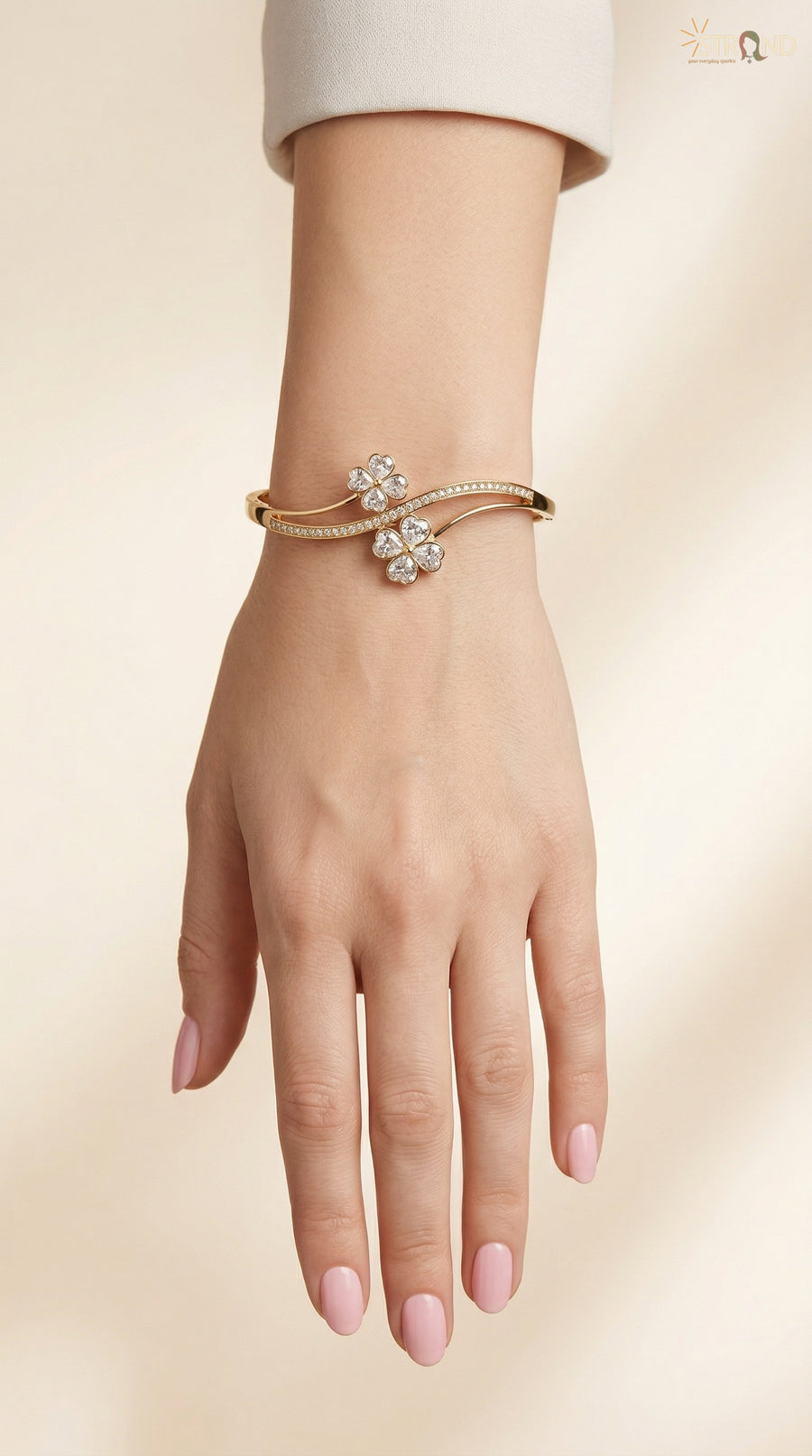 Gold Floral Cuff Bracelet with Crystals
