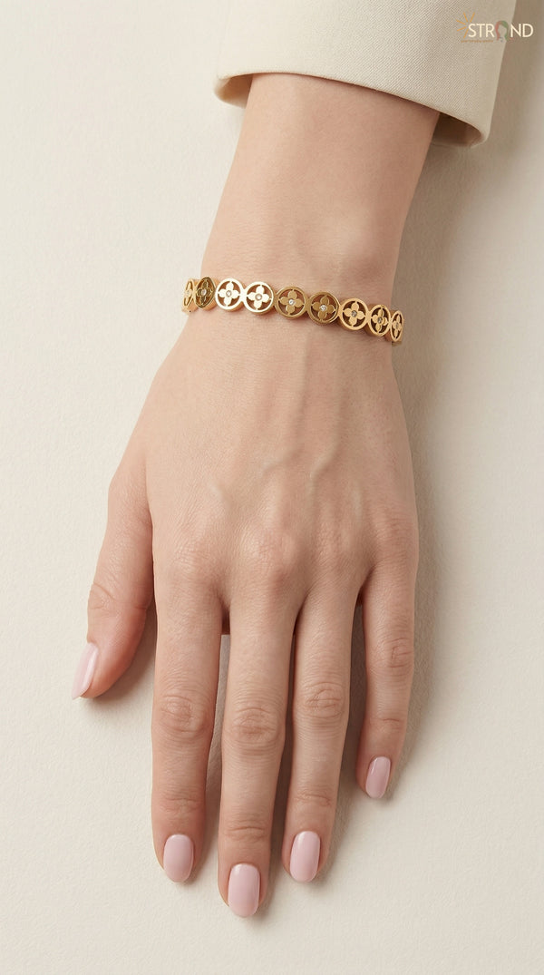 Gold-Toned Floral Cuff Bracelet