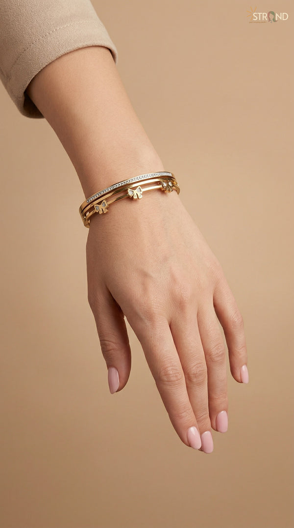 Gold Bow Motif Bangle Set