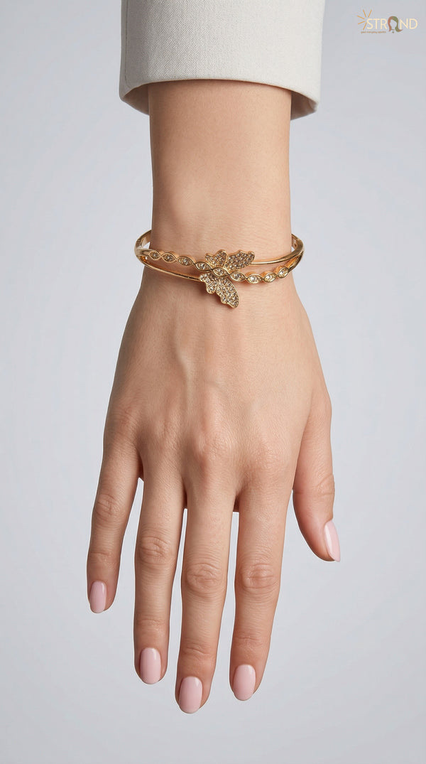 Elegant Gold-Tone Leaf Bangle Set