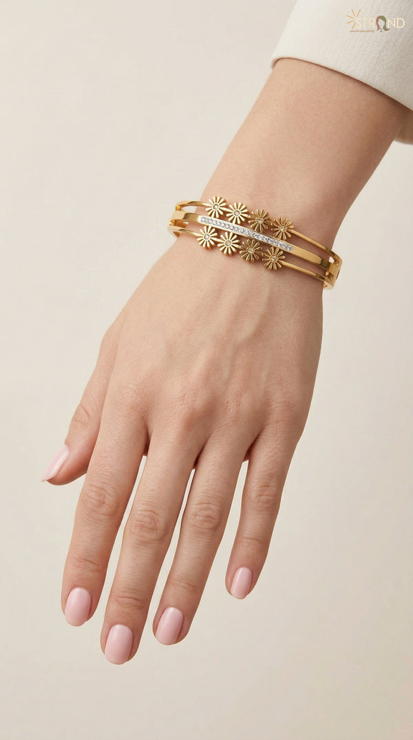 Floral Gold-Toned Triple Bangle