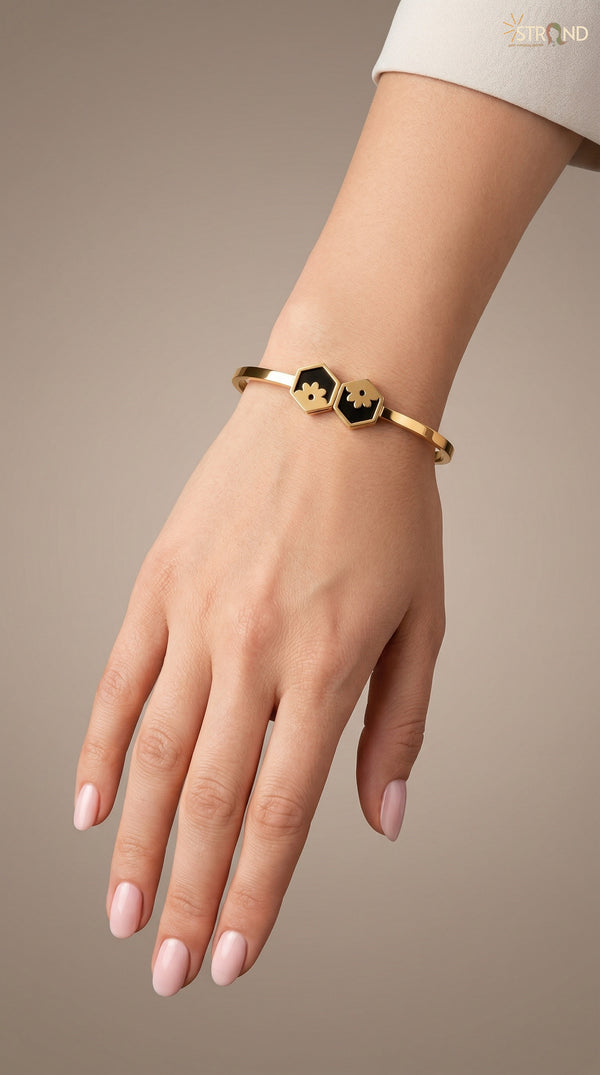 Elegant Gold Hexagon Cuff Bracelet