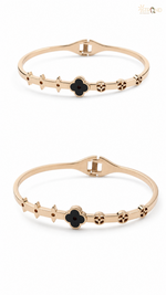 Elegant Gold-Toned Clover Bangle Bracelet