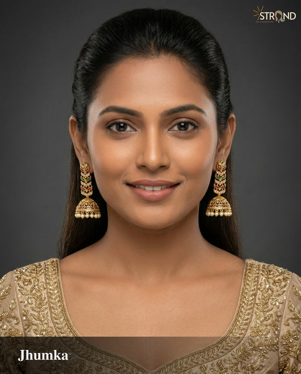 Gold-Plated Jhumka Earrings with Pearls