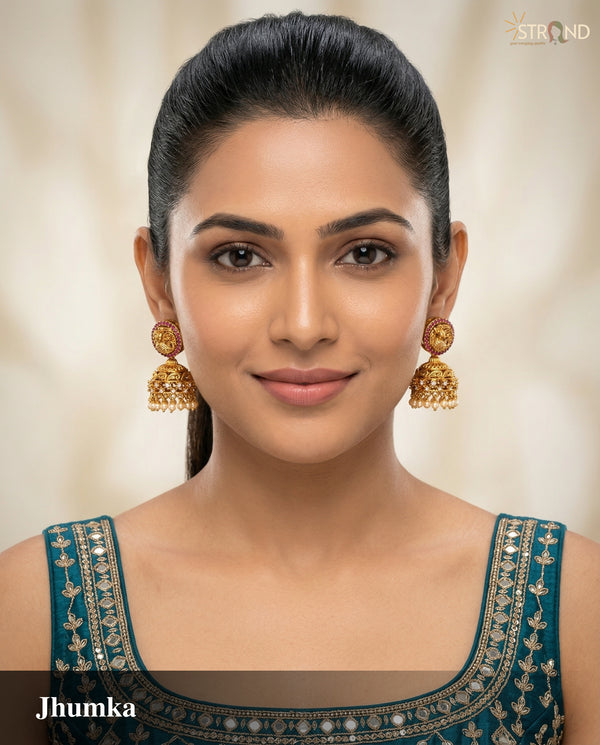 Golden Jhumka Earrings with Pearl Drops