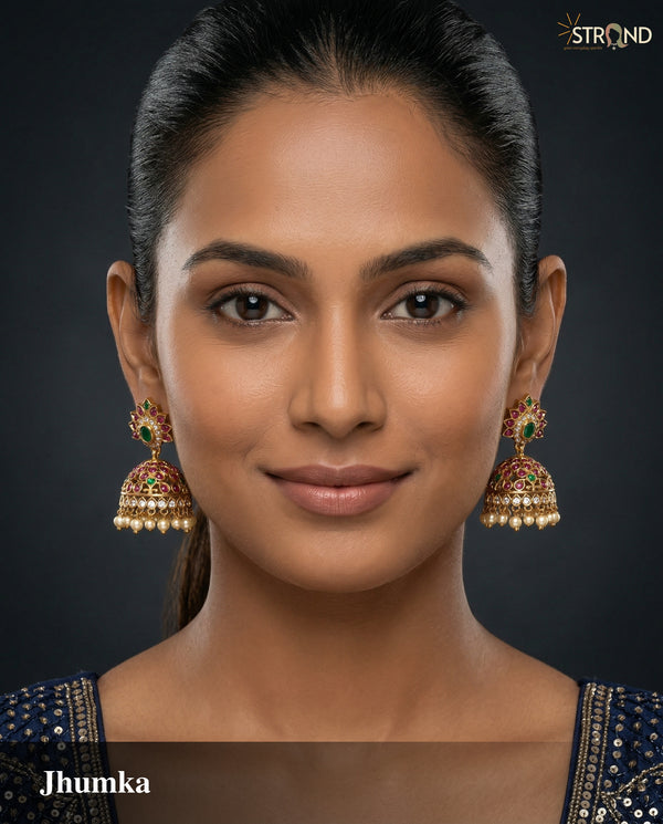 Elegant Gold-Toned Pearl Jhumkas