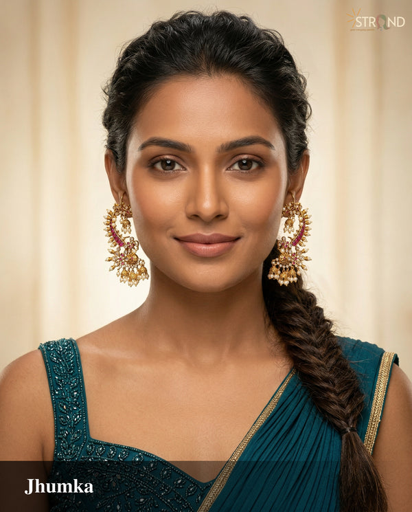 Gold-Toned Statement Jhumka Earrings