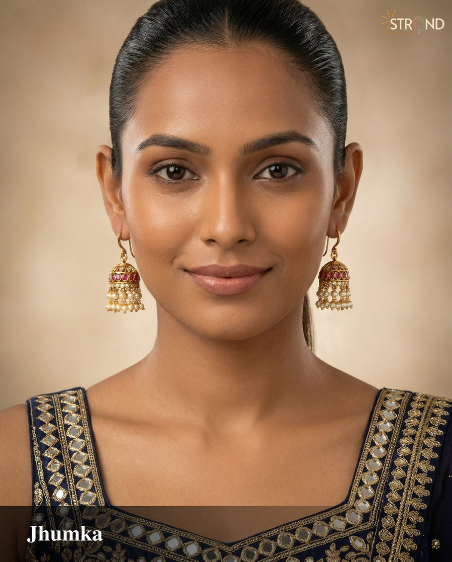 Elegant Gold-Toned Pearl Jhumkas