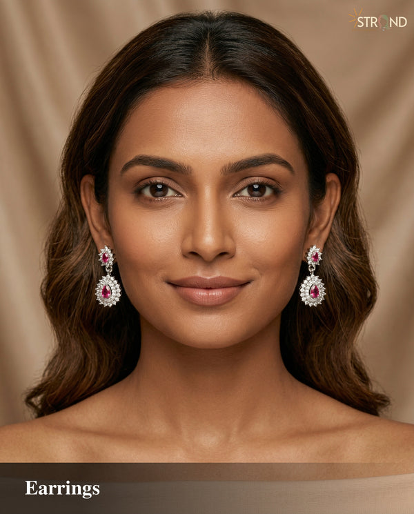 Elegant Ruby and Zircon Earrings