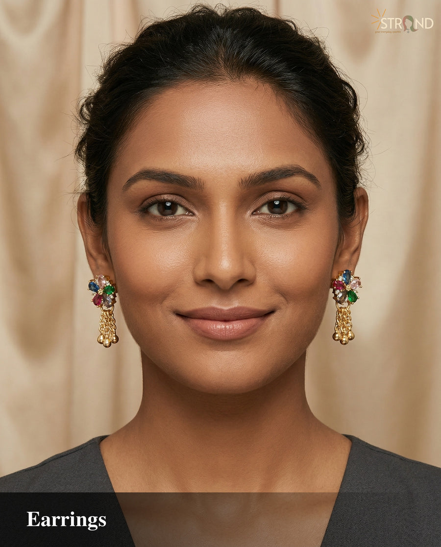Elegant Gold-Toned Multi-Color Earrings