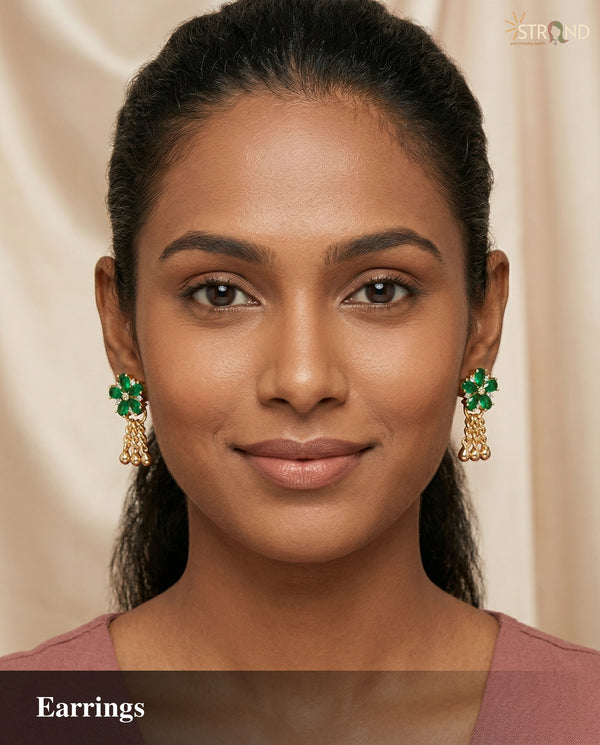 Elegant Green Floral Drop Earrings