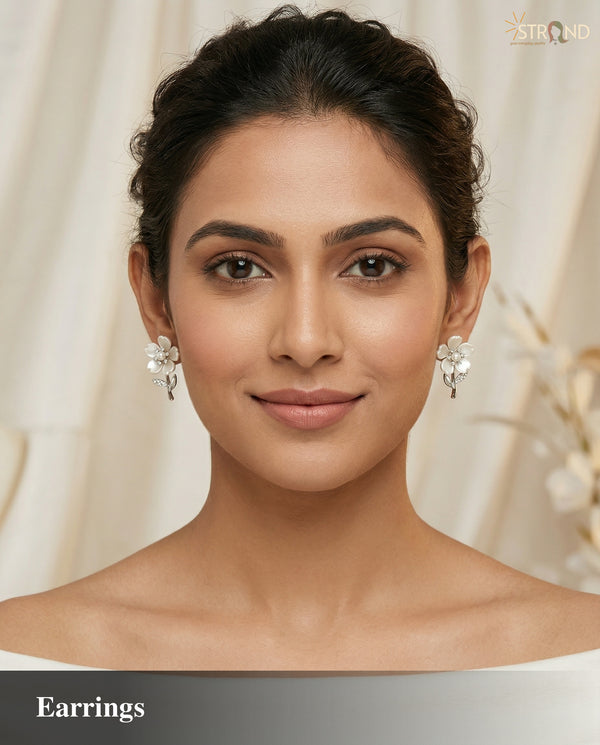 Elegant floral pearl stud earrings