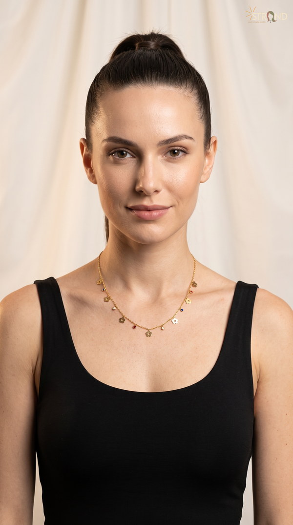 Delicate Gold Charm Necklace with Beads