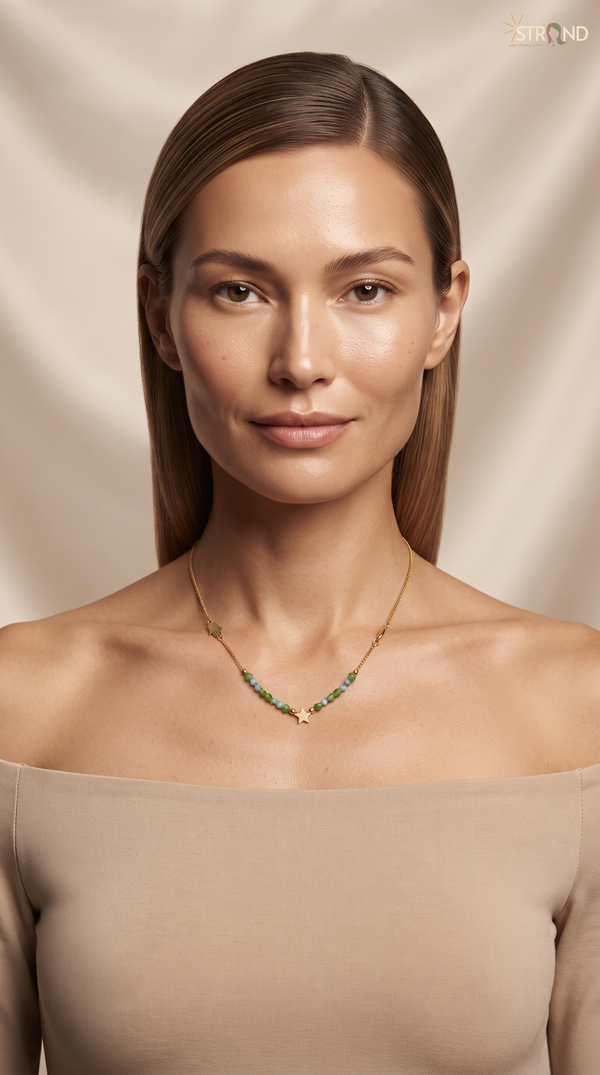 Gold Star Bead Necklace with Charm