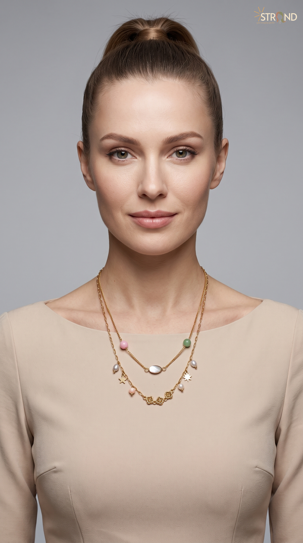Elegant Double Strand Charm Necklace