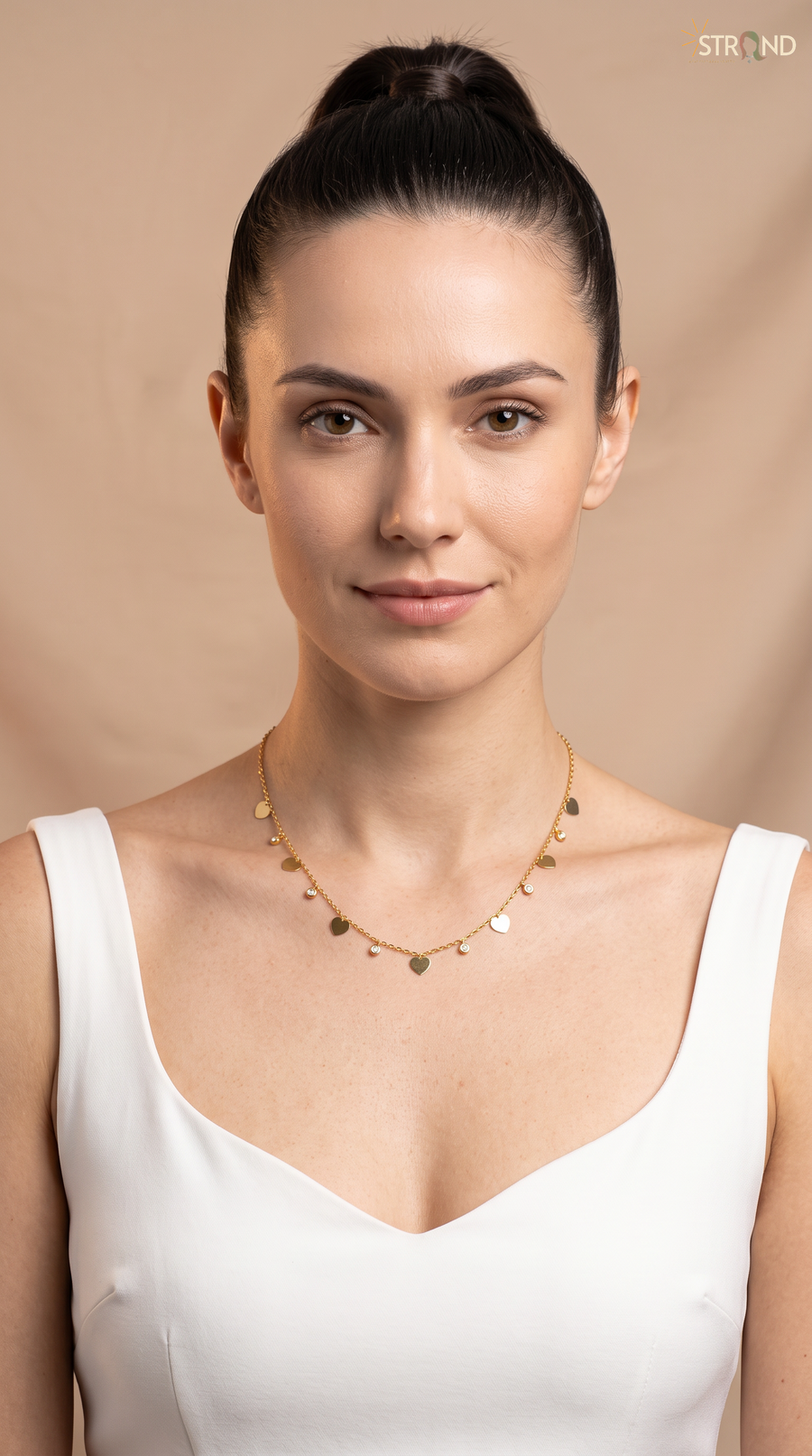 Gold Heart Charm Necklace with Discs