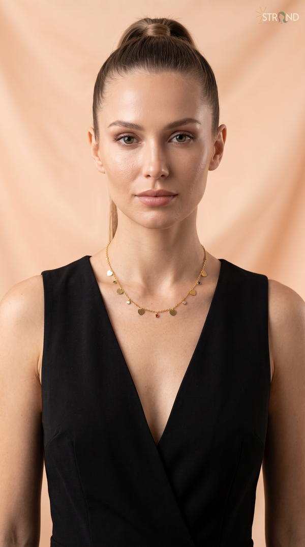 Gold-Toned Charm Necklace with Discs