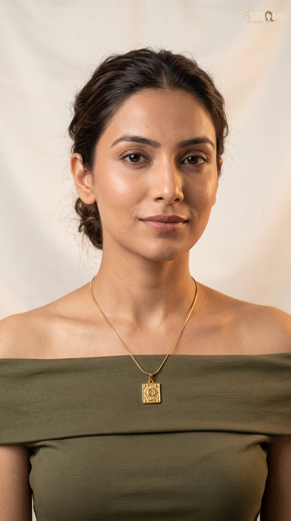 Elegant Gold-Toned Rectangular Pendant Necklace