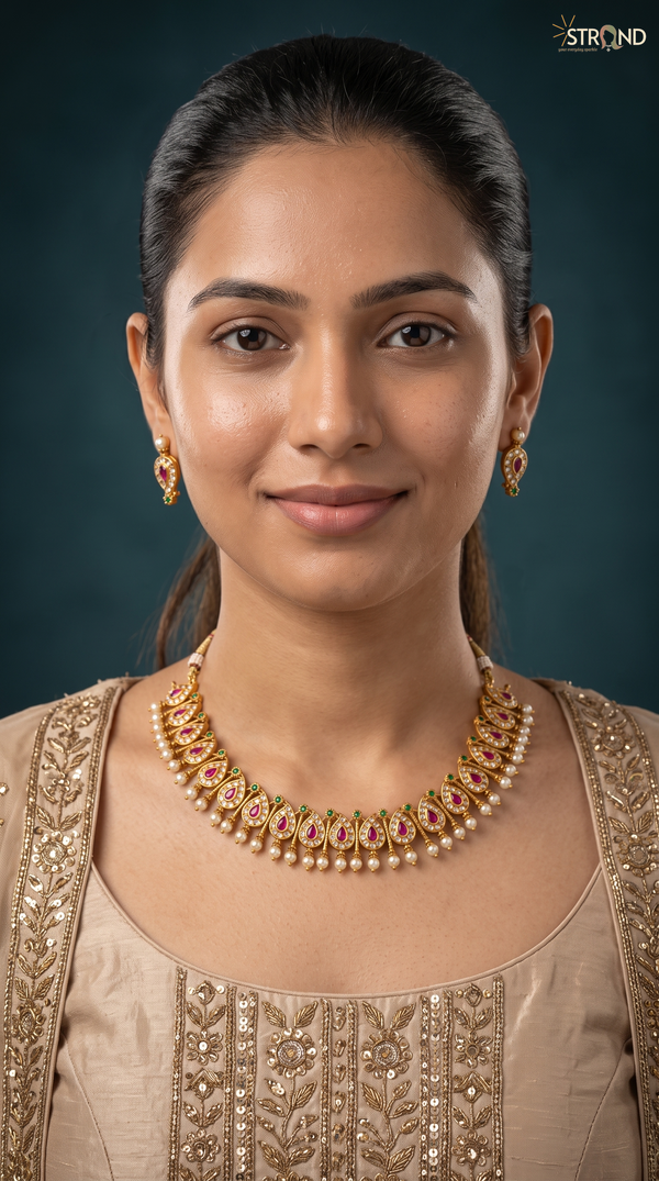 Elegant Gold-Toned Pearl Necklace Set