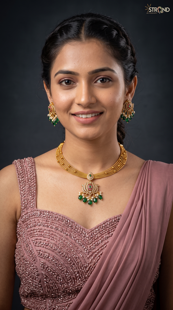 Elegant Gold Necklace Set with Earrings