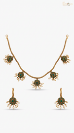 Elegant Pearl and Emerald Necklace Set
