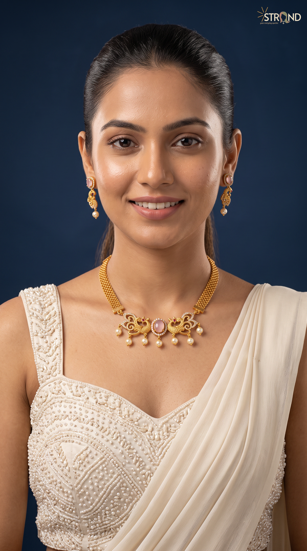 Elegant Gold Pearl Necklace Set